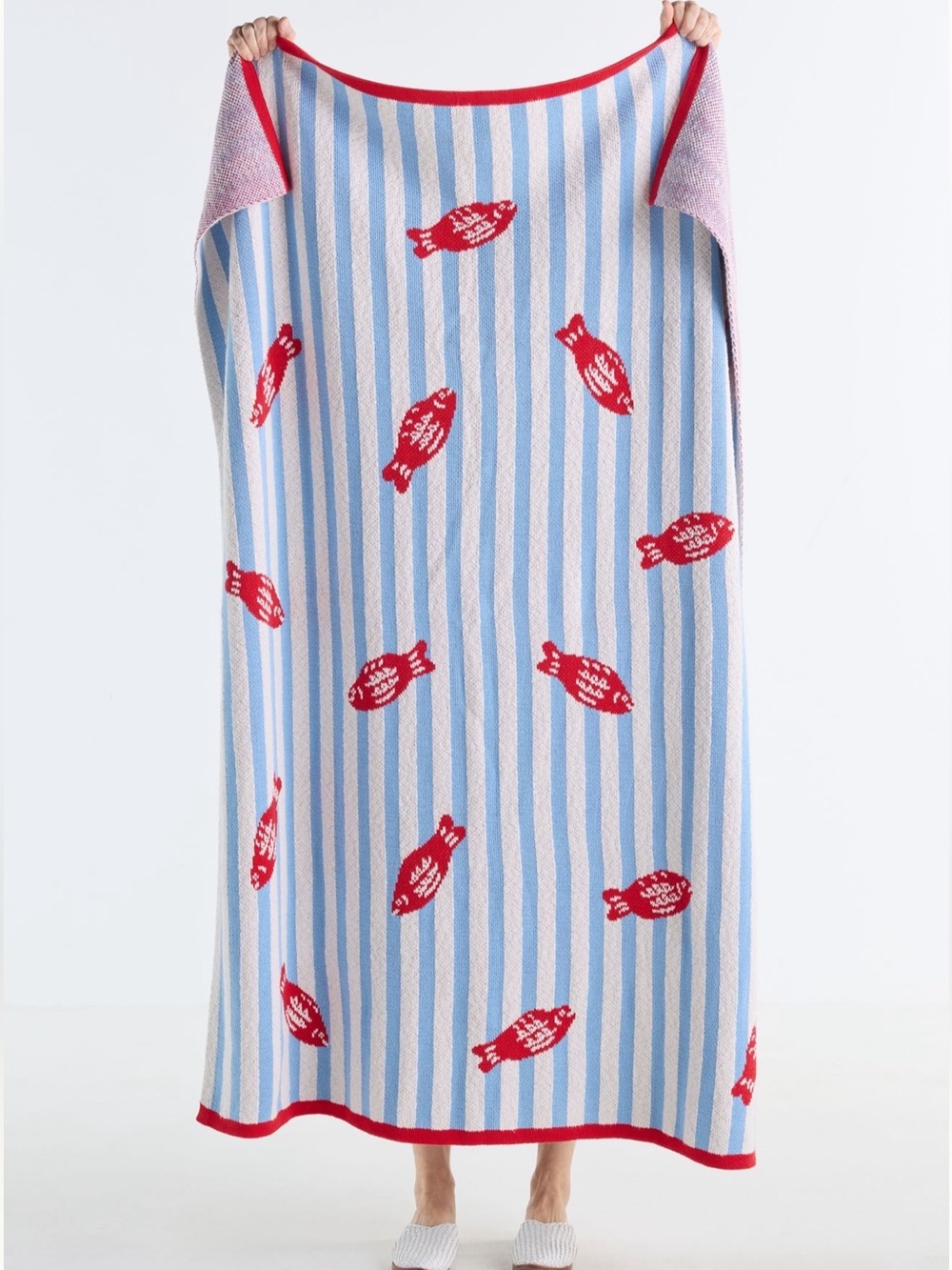 NWT Anthropologie Sonnie Cotton Knit Throw Blanket in Candy Fish